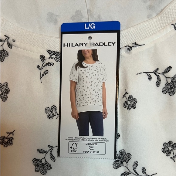 NWT Hilary Radley Black and White Patterned Top Women’s M & L - Picture 2 of 9